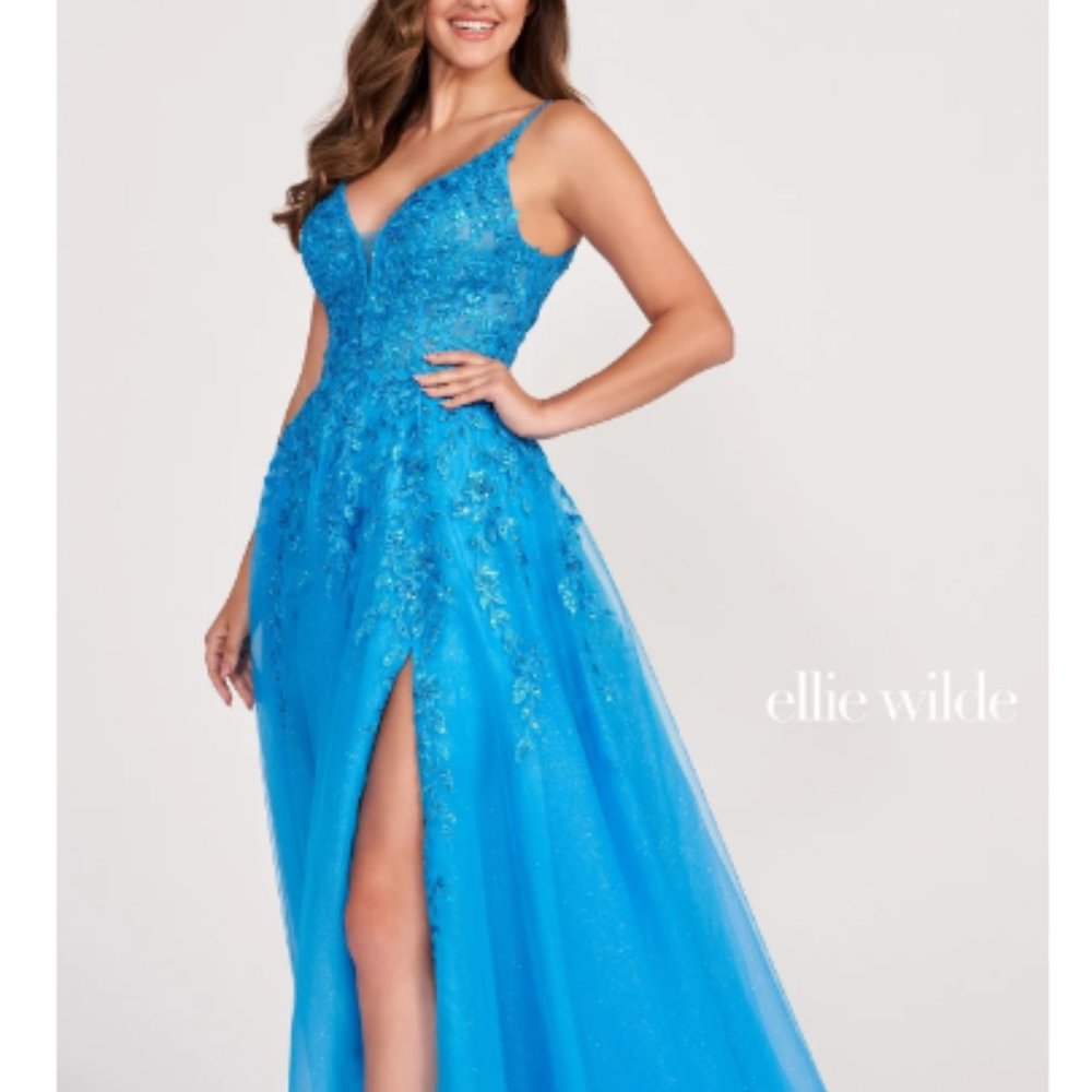 Glitter-Tulle Long Ellie Wilde Prom Dress